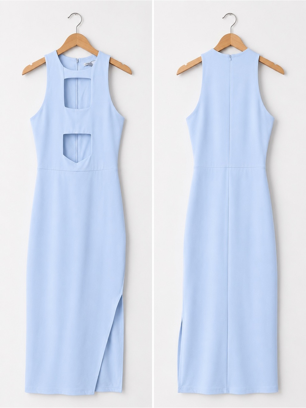 Fashion Nova Light Blue Maxi Dress with Front Cutouts